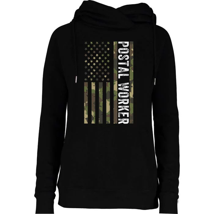 Postal Worker Camouflage American Flag Us Postal Service Womens Funnel Neck Pullover Hood