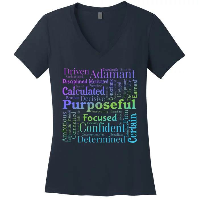 Purposeful Word Cloud Art Achiever Motivation Inspirational Women's V-Neck T-Shirt