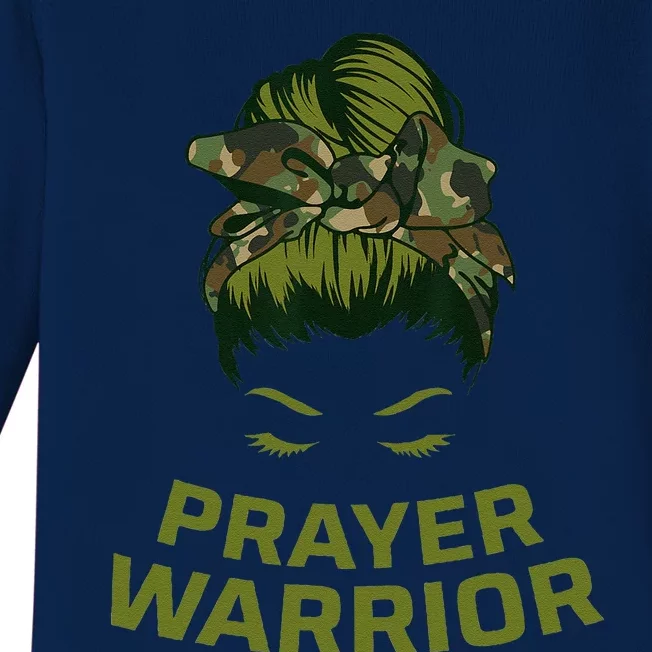 Prayer Warrior Camo Faith God Jesus Christian Baby Long Sleeve Bodysuit