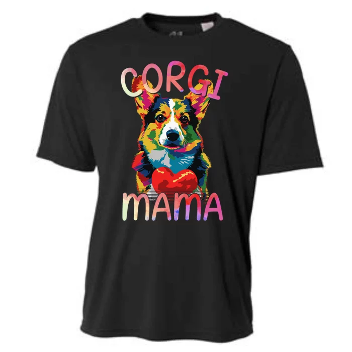 Pembroke Welsh Corgi Lover Mama Pop Art Corgi Mom Funny Gift Cooling Performance Crew T-Shirt