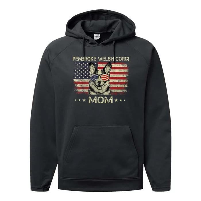 Pembroke Welsh Corgi Mom Dog Lover American Flag 4th Of July Performance Fleece Hoodie