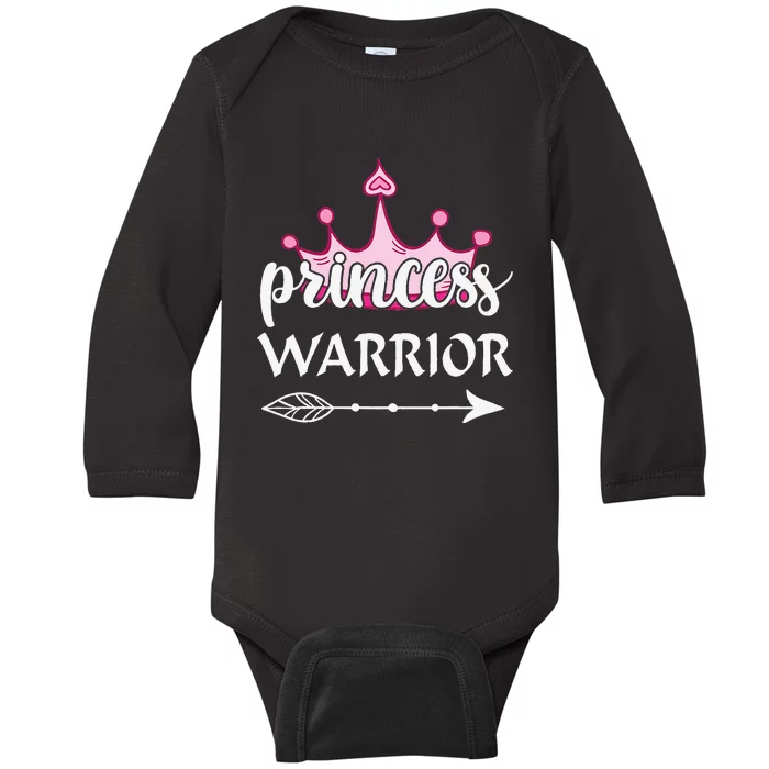 Princess Warrior Crown Pink Breast Cancer Awareness Fighting Baby Long Sleeve Bodysuit