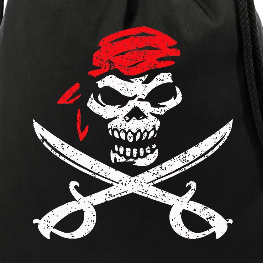 Pirate With Crossbones & Eye Patch Skull Drawstring Bag