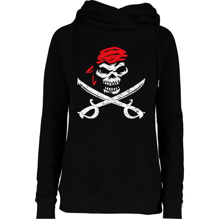 Pirate With Crossbones & Eye Patch Skull Womens Funnel Neck Pullover Hood