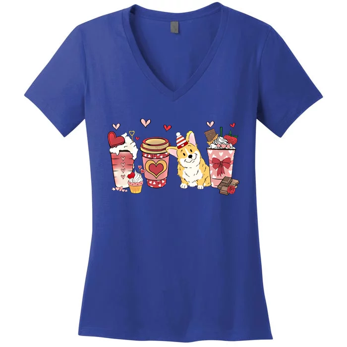 Pembroke Welsh Corgi Valentines Day Dog Mom Coffee Lovers Gift Women's V-Neck T-Shirt