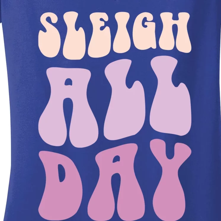 Pastel Winter Christmas Sleigh All Day Gift Women's V-Neck T-Shirt