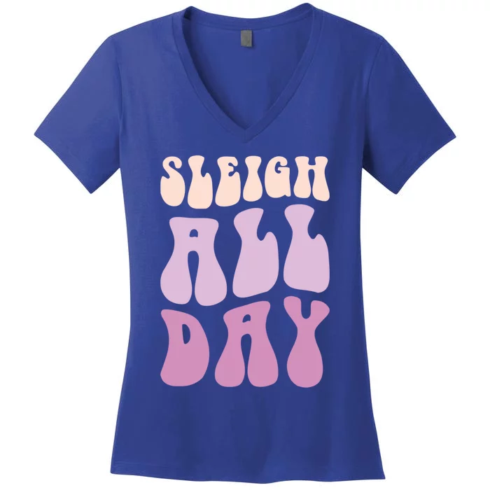 Pastel Winter Christmas Sleigh All Day Gift Women's V-Neck T-Shirt