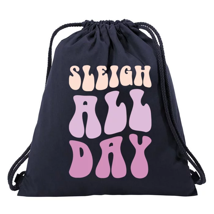 Pastel Winter Christmas Sleigh All Day Gift Drawstring Bag