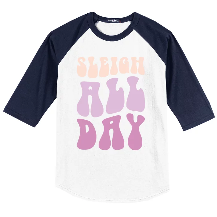 Pastel Winter Christmas Sleigh All Day Gift Baseball Sleeve Shirt