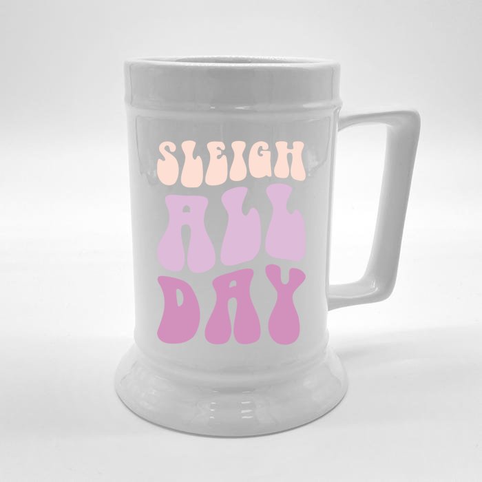 Pastel Winter Christmas Sleigh All Day Gift Front & Back Beer Stein