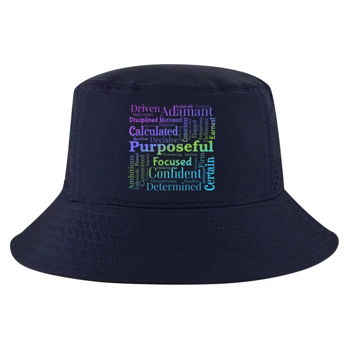 Purposeful Word Cloud Art Achiever Cool Comfort Performance Bucket Hat