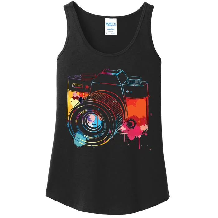 Photography Watercolor Camera Photographer Photo Tee Ladies Essential Tank