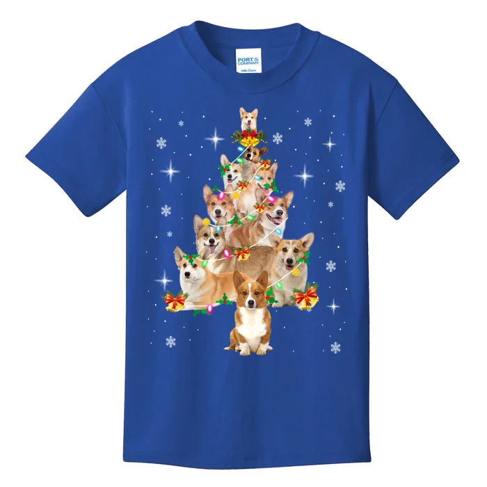 Pembroke Welsh Corgi Christmas Tree Lights Xmas Pajama Dog Funny Gift Kids T-Shirt