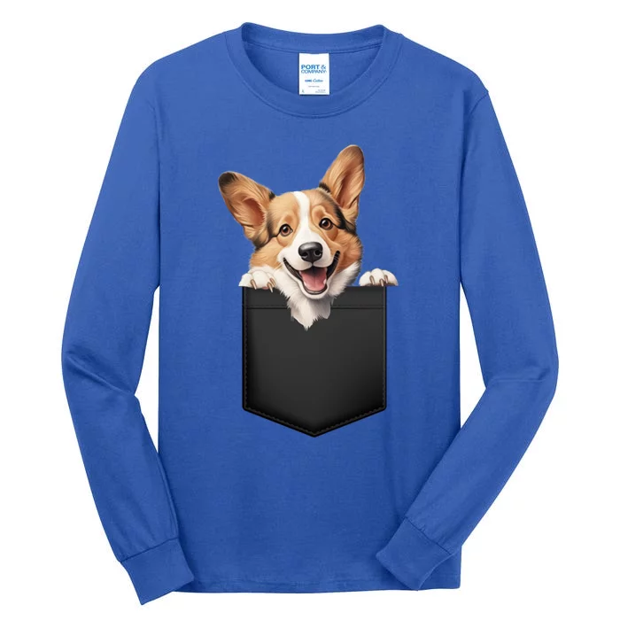 Pembroke Welsh Corgi In Pocket For Dog Canine Enthusiasts Gift Tall Long Sleeve T-Shirt