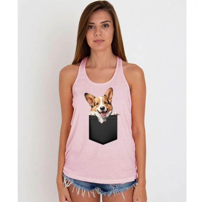 Pembroke Welsh Corgi In Pocket For Dog Canine Enthusiasts Funny Gift Women's Knotted Racerback Tank