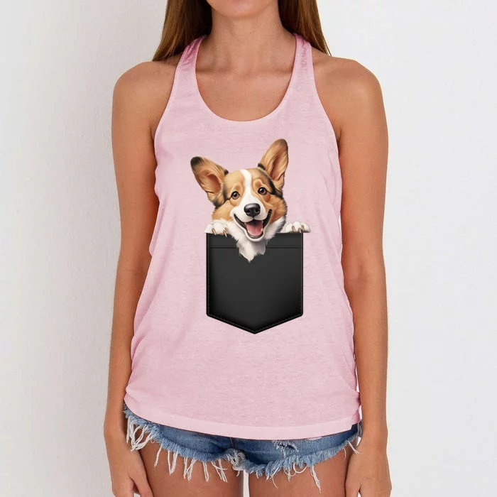 Pembroke Welsh Corgi In Pocket For Dog Canine Enthusiasts Funny Gift Women's Knotted Racerback Tank