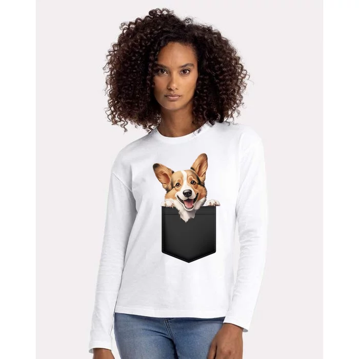 Pembroke Welsh Corgi In Pocket For Dog Canine Enthusiasts Funny Gift Womens Cotton Relaxed Long Sleeve T-Shirt