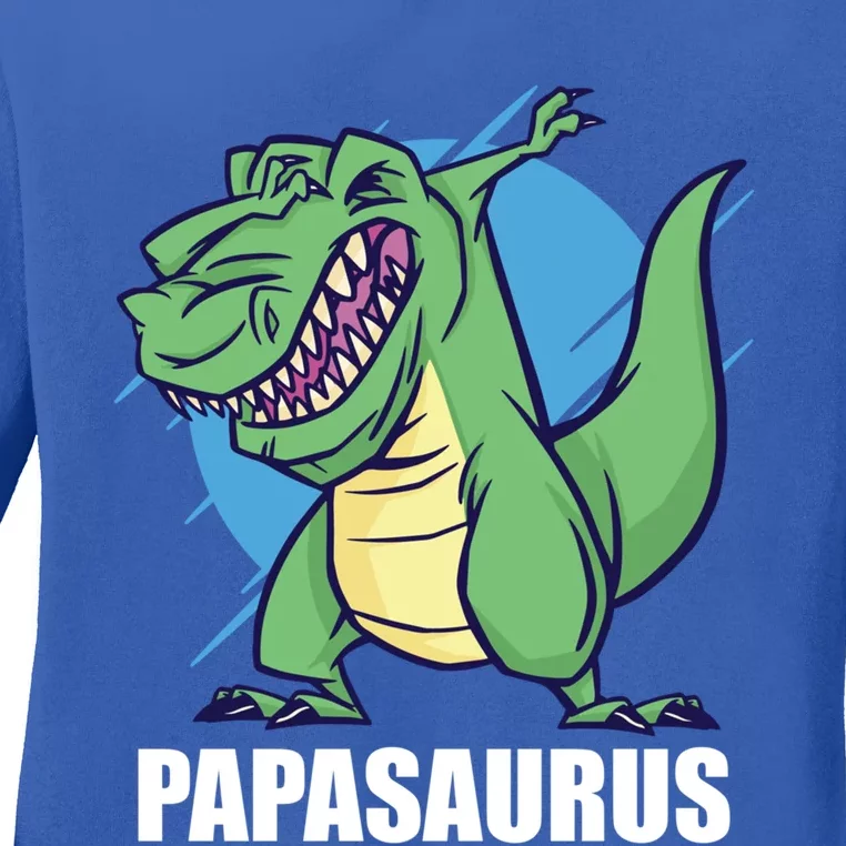 Papasaurus With Dinosaur A Saurus For Father's Day Gift Ladies Long Sleeve Shirt