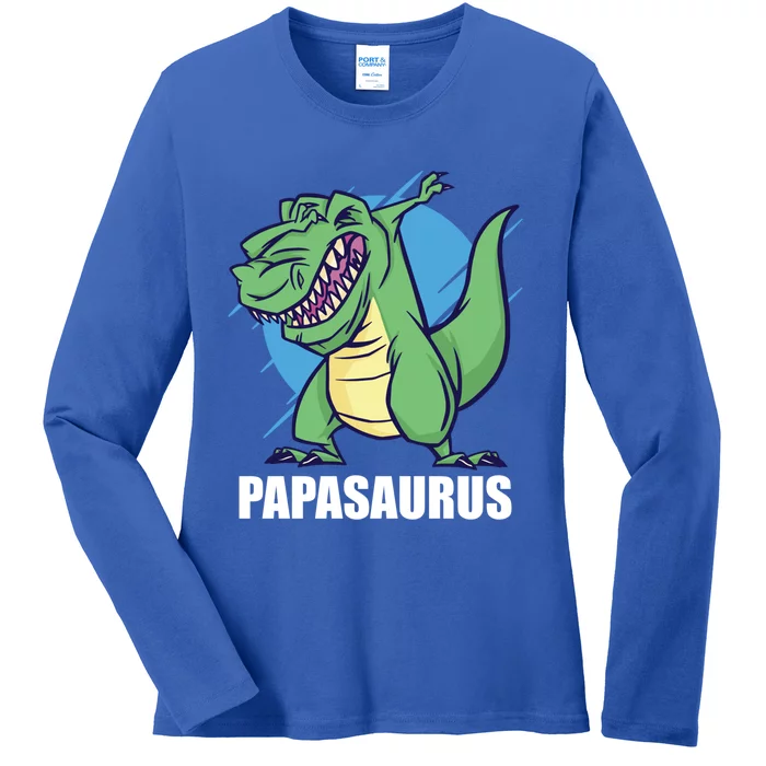 Papasaurus With Dinosaur A Saurus For Father's Day Gift Ladies Long Sleeve Shirt