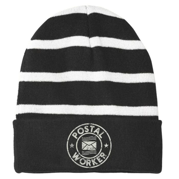 Postal Worker Delivery Service Post Office World Post Day Striped Beanie with Solid Band