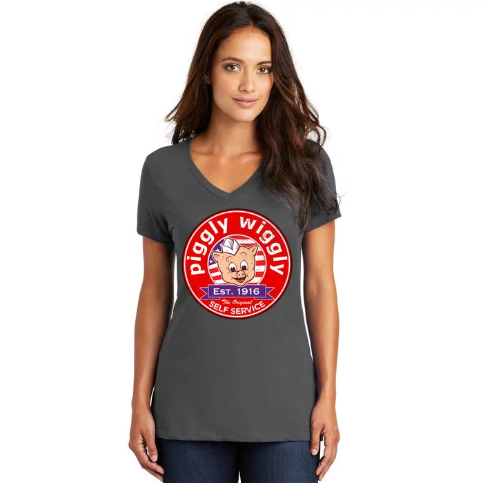 Piggly Wiggly Est 1916 Self Service Retro Women's V-Neck T-Shirt