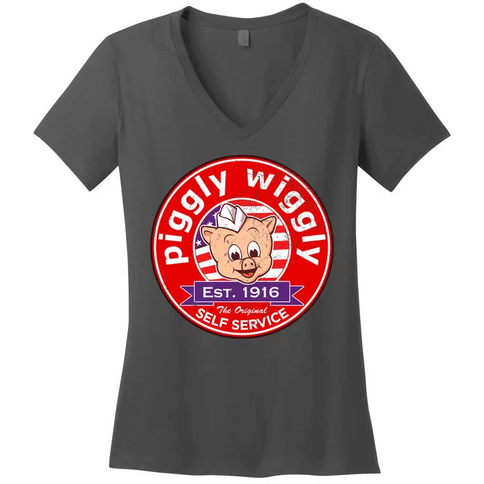 Piggly Wiggly Est 1916 Self Service Retro Women's V-Neck T-Shirt