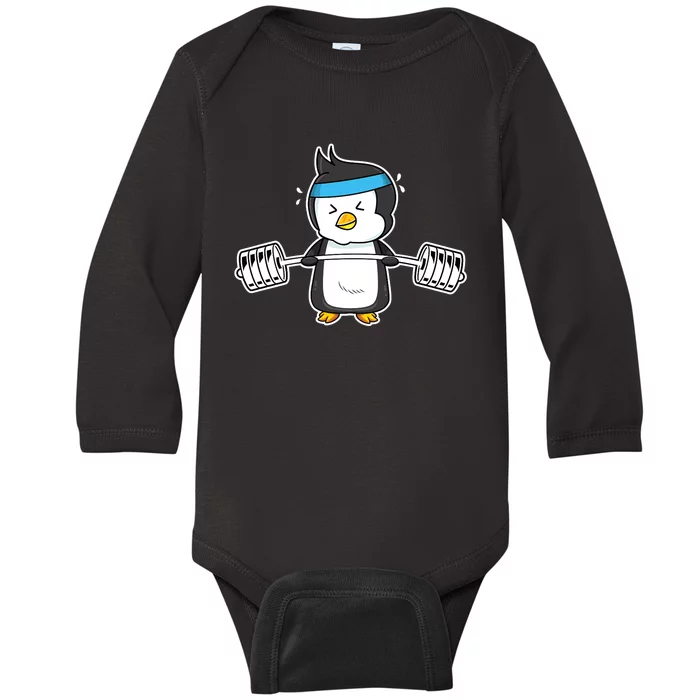 Penguin Weightlifting Funny Penguin Lovers Weightlifter Gym Premium Baby Long Sleeve Bodysuit