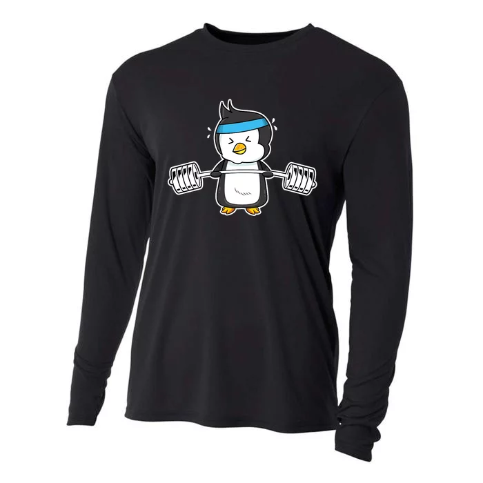 Penguin Weightlifting Funny Penguin Lovers Weightlifter Gym Premium Cooling Performance Long Sleeve Crew