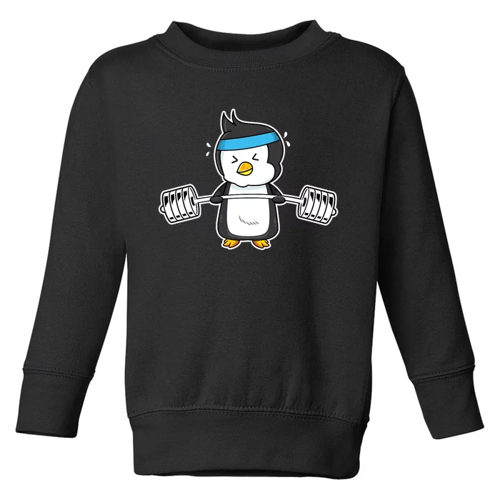 Penguin Weightlifting Funny Penguin Lovers Weightlifter Gym Premium Toddler Sweatshirt