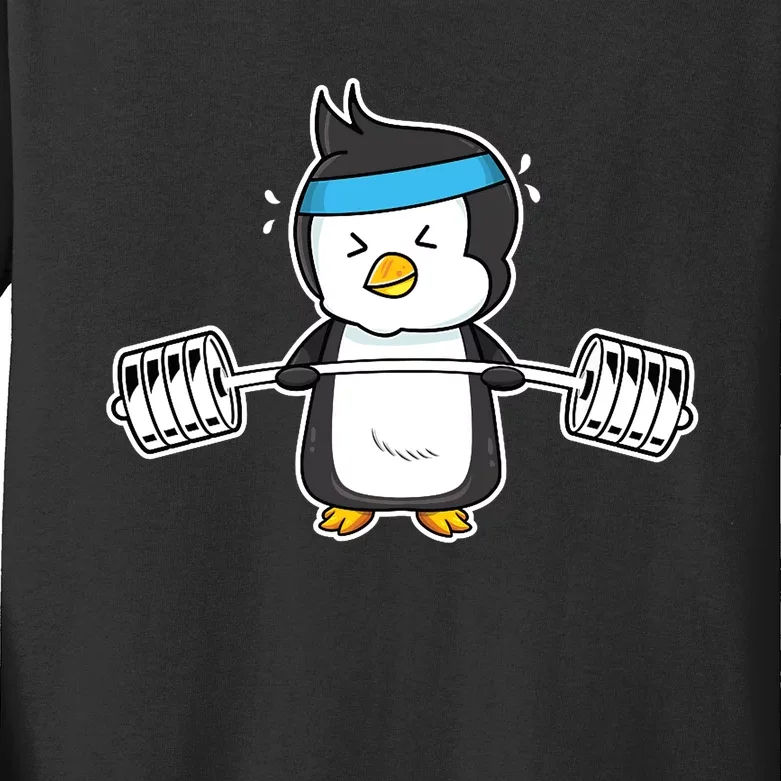 Penguin Weightlifting Funny Penguin Lovers Weightlifter Gym Premium Kids Long Sleeve Shirt