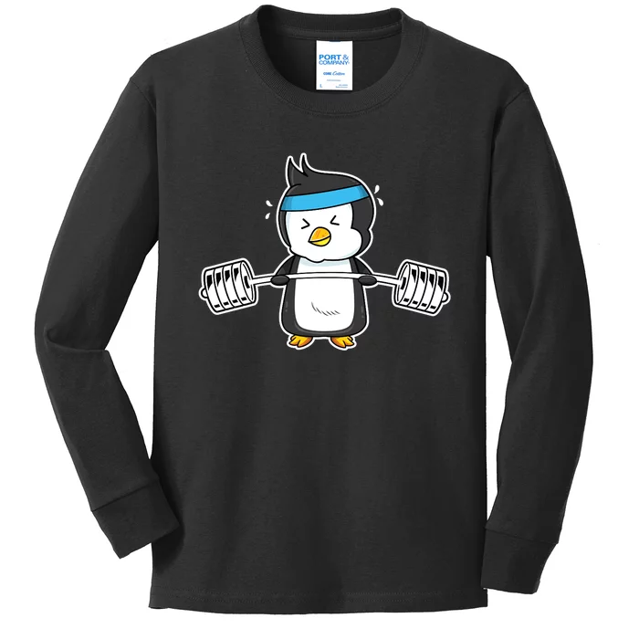 Penguin Weightlifting Funny Penguin Lovers Weightlifter Gym Premium Kids Long Sleeve Shirt