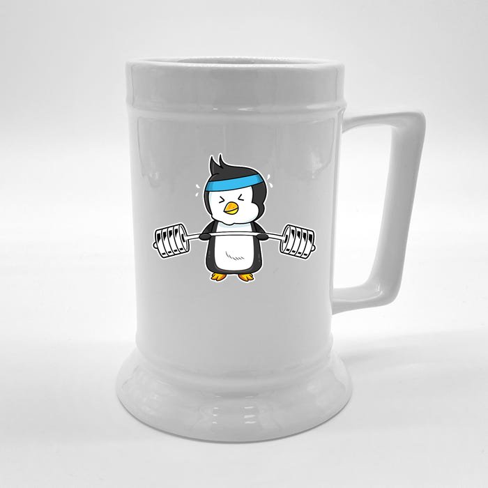 Penguin Weightlifting Funny Penguin Lovers Weightlifter Gym Premium Front & Back Beer Stein