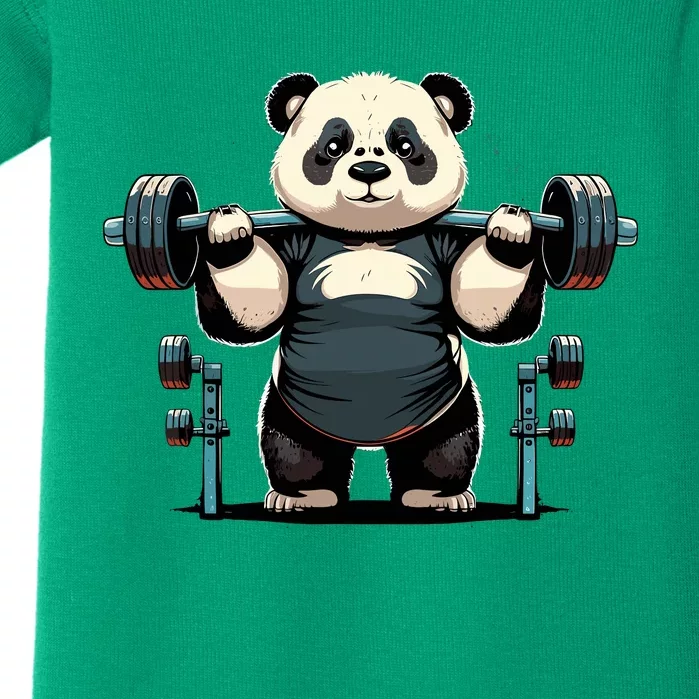 Panda Weightlifting Funny Fitness Gym Panda Baby Bodysuit