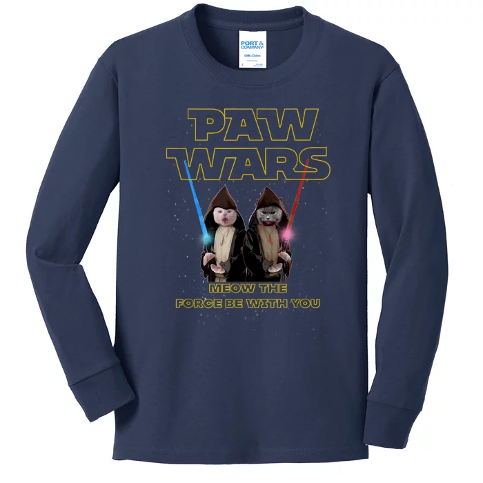 Paw Wars Funny Cat , Cat Lover , Cat Kids Long Sleeve Shirt