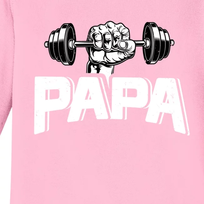 Papa Weightlifting FatherS Day Fitness Dad Gift Baby Long Sleeve Bodysuit