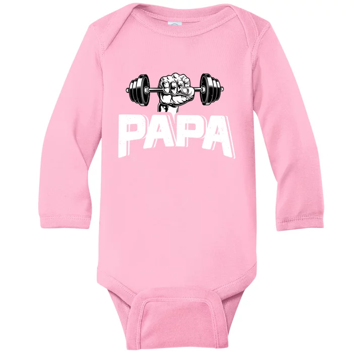 Papa Weightlifting FatherS Day Fitness Dad Gift Baby Long Sleeve Bodysuit