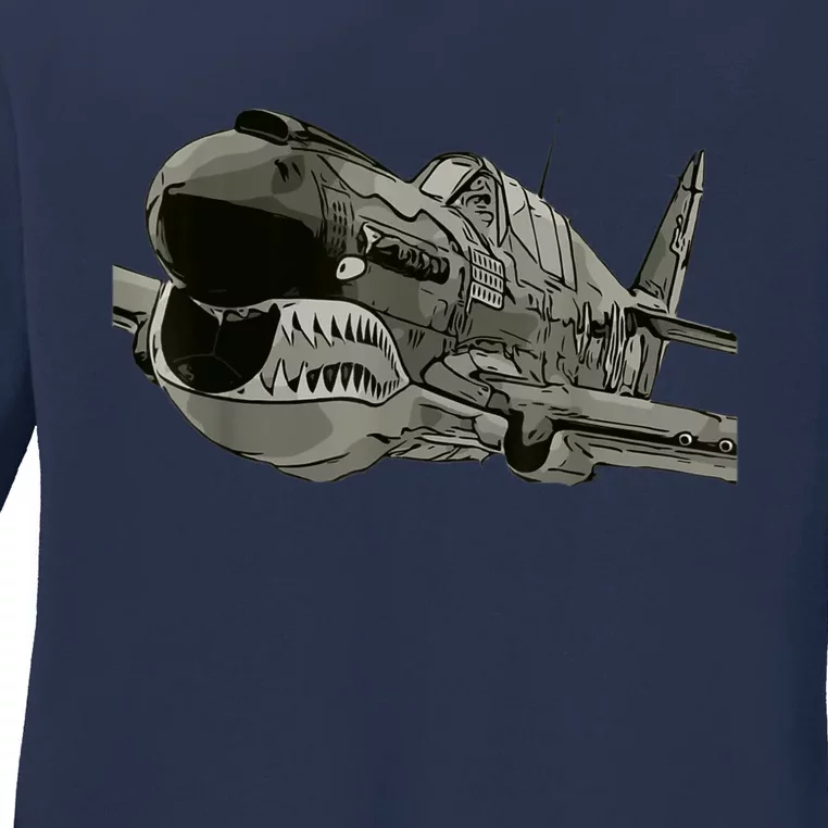 P40 Warhawk Fighter Aircraft WW2 Plane Spotting Spotter Ladies Long Sleeve Shirt