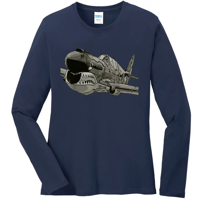 P40 Warhawk Fighter Aircraft WW2 Plane Spotting Spotter Ladies Long Sleeve Shirt