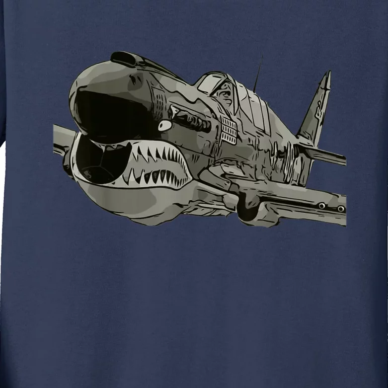 P40 Warhawk Fighter Aircraft WW2 Plane Spotting Spotter Kids Long Sleeve Shirt