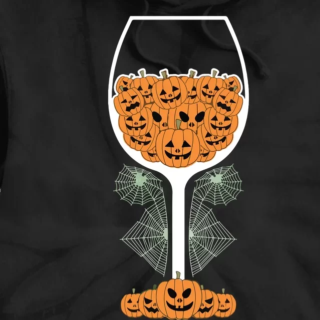 Pumpkin Wine Glass Spider Web Costume Easy Halloween Gift Tie Dye Hoodie