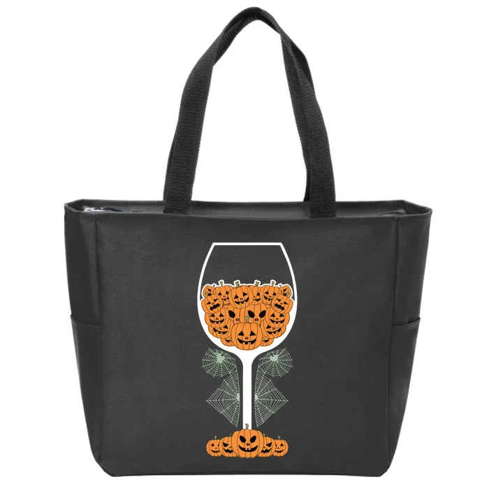 Pumpkin Wine Glass Spider Web Costume Easy Halloween Gift Zip Tote Bag