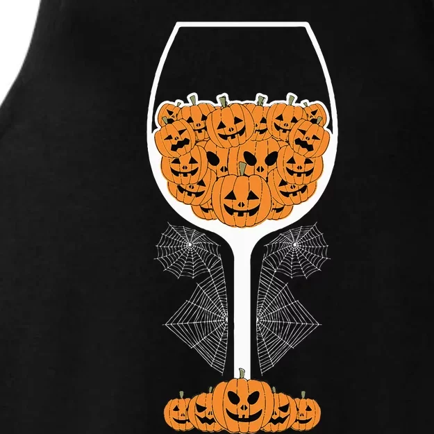 Pumpkin Wine Glass Spider Web Costume Easy Halloween Gift Ladies Tri-Blend Wicking Tank