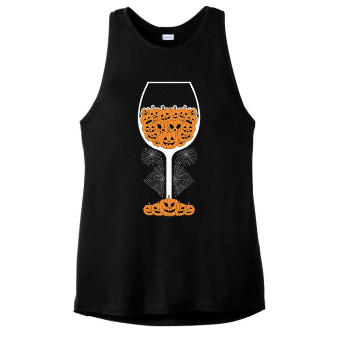 Pumpkin Wine Glass Spider Web Costume Easy Halloween Gift Ladies Tri-Blend Wicking Tank