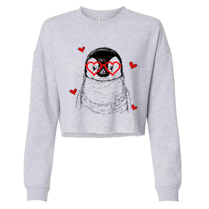 Penguin With Heart Glasses Valentines Day Penguin Lover Great Gift Cropped Pullover Crew