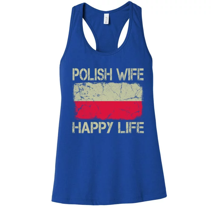 Polish Wife Happy Life Poland Flag Funny Husband Gift Women's Racerback Tank