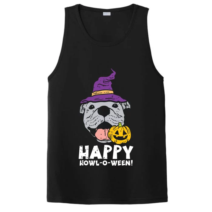 Pitbull Witch Happy Howl O Ween Pumpkin Halloween Pittie Dog Performance Tank