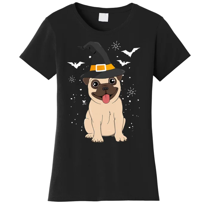 Pug Witch Halloween Dog Puppy Outfit Costume Trick Or Treat Women's T-Shirt