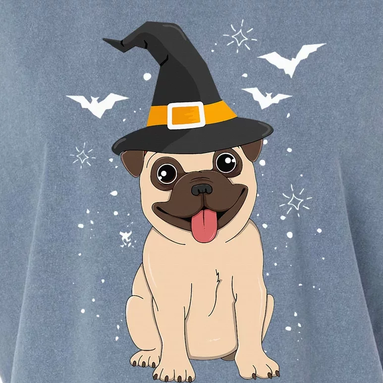 Pug Witch Halloween Dog Puppy Outfit Costume Trick Or Treat Garment-Dyed Women's Muscle Tee