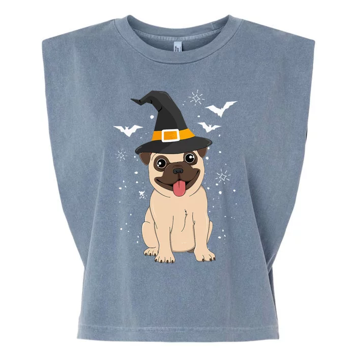 Pug Witch Halloween Dog Puppy Outfit Costume Trick Or Treat Garment-Dyed Women's Muscle Tee