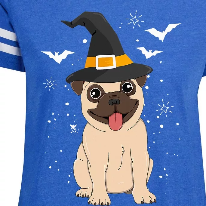 Pug Witch Halloween Dog Puppy Outfit Costume Trick Or Treat Enza Ladies Jersey Football T-Shirt